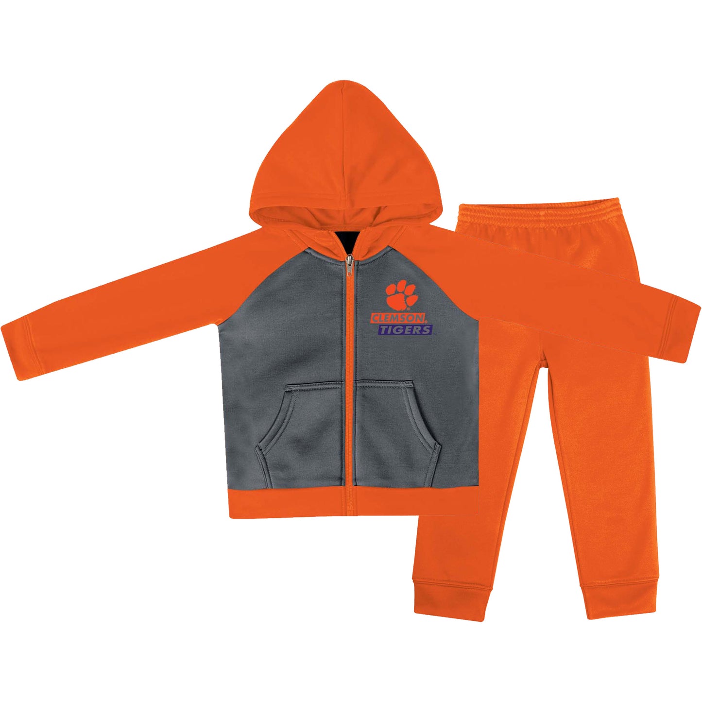 Toddler Russell Heather Gray/Orange Clemson Tigers Team Raglan Full-Zip Hoodie & Pants Set