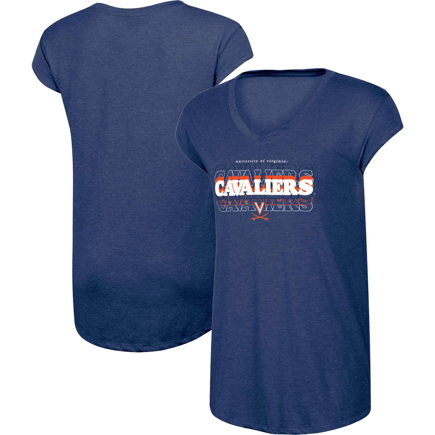 Women's Russell Heather Navy Virginia Cavaliers Wordmark V-Neck T-Shirt