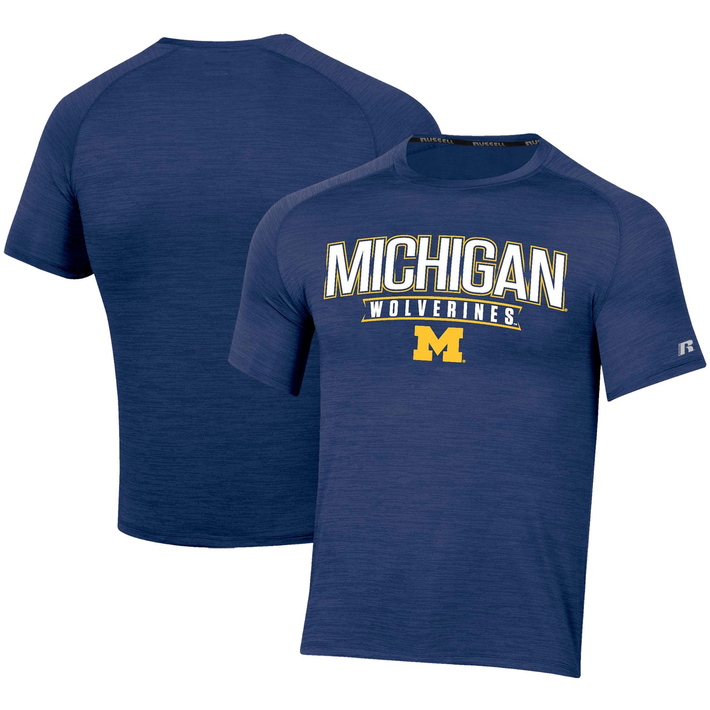 Men's Russell Navy Michigan Wolverines Wordmark Raglan T-Shirt