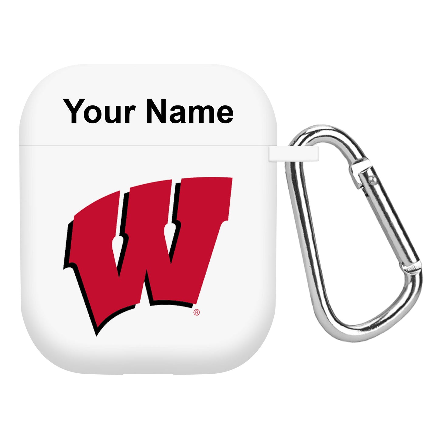 White Wisconsin Badgers Personalized AirPods Case Cover