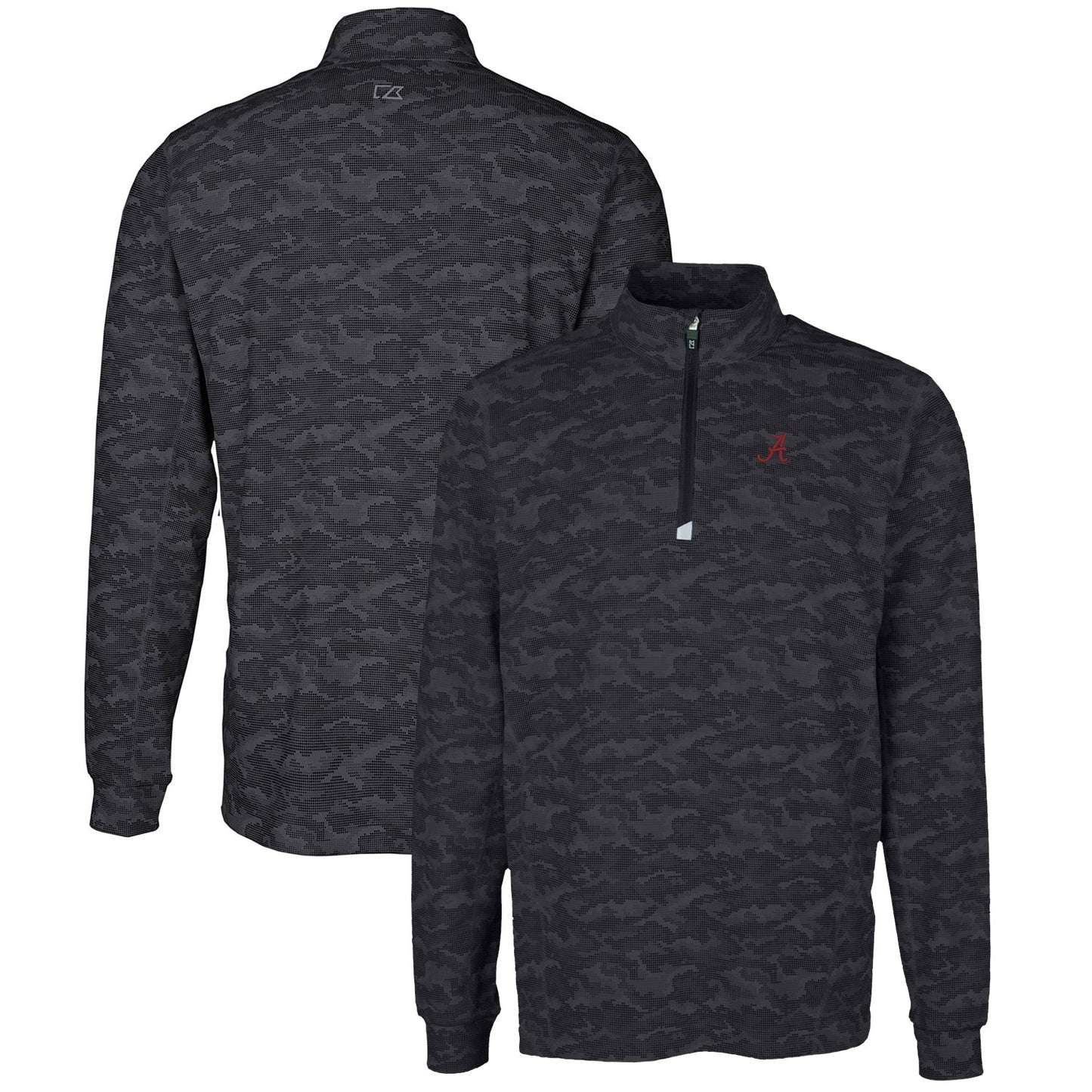 Men's Cutter & Buck Black Alabama Crimson Tide Big & Tall Traverse Camo Print Stretch Quarter-Zip Pullover Top