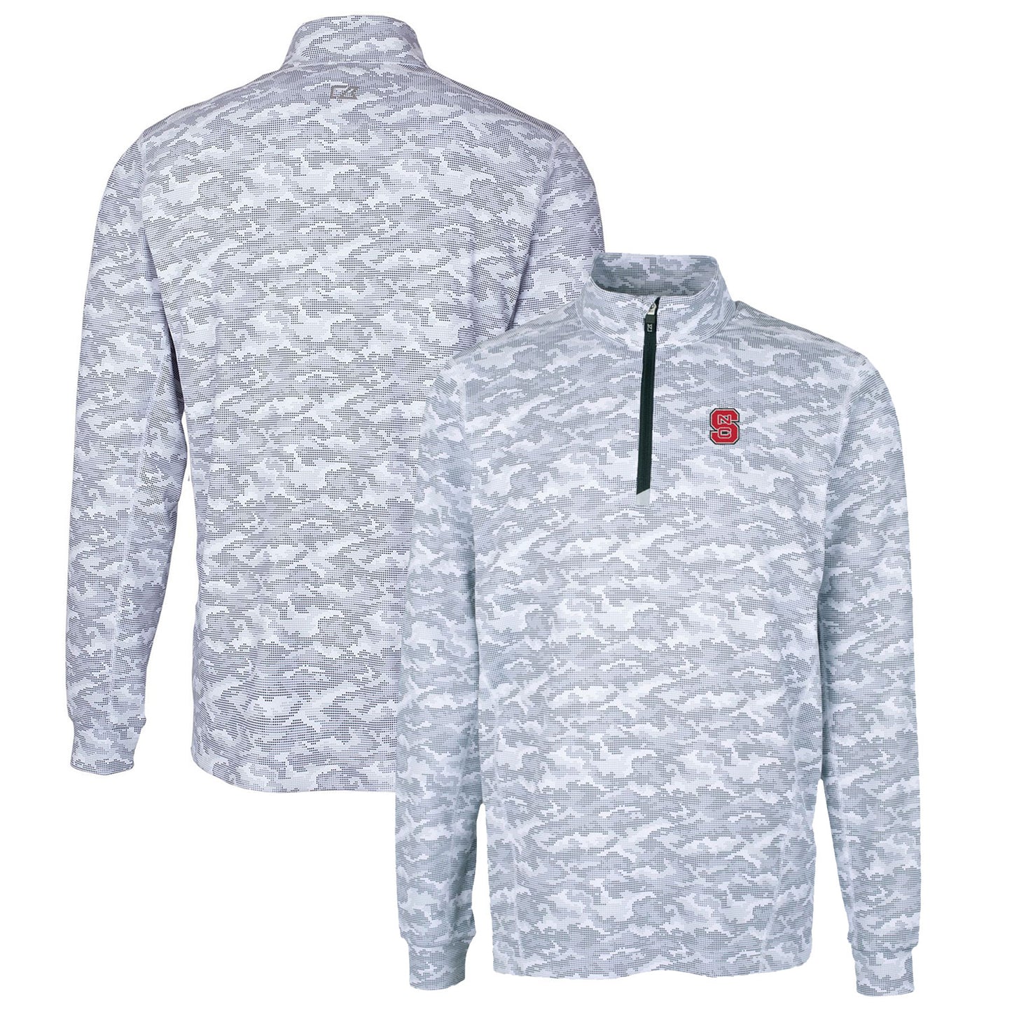Men's Cutter & Buck Charcoal NC State Wolfpack Big & Tall Traverse Camo Print Stretch Quarter-Zip Pullover Top