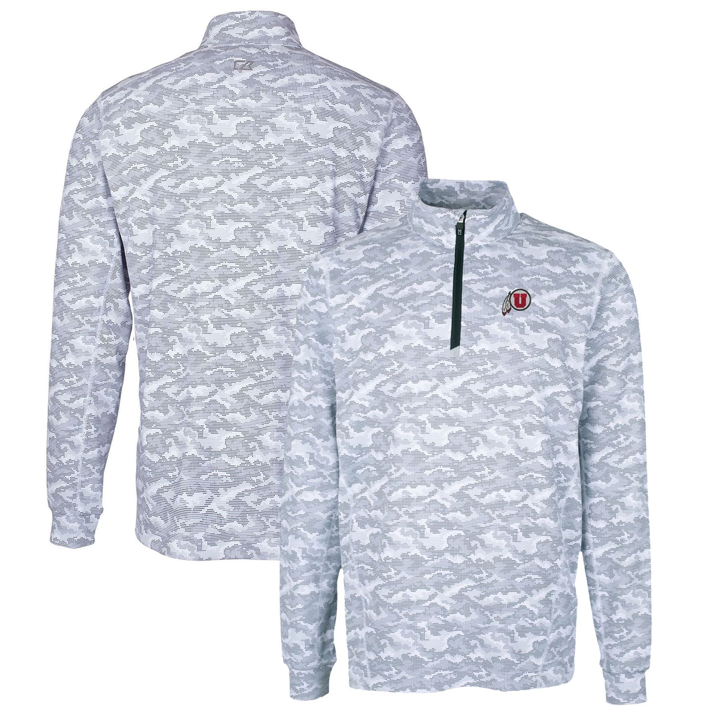 Men's Cutter & Buck Charcoal Utah Utes Big & Tall Traverse Camo Print Stretch Quarter-Zip Pullover Top