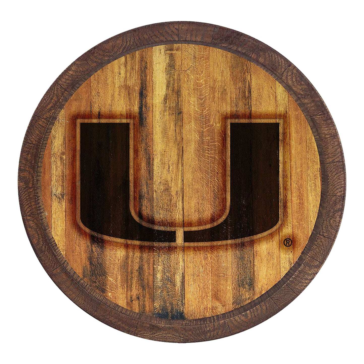 Brown Miami Hurricanes Branded Faux Barrel Top Sign