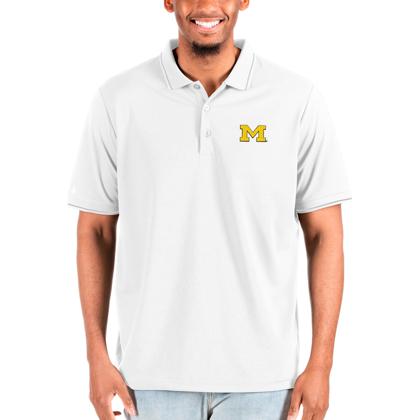 Men's Antigua White Michigan Wolverines Affluent Big & Tall Polo