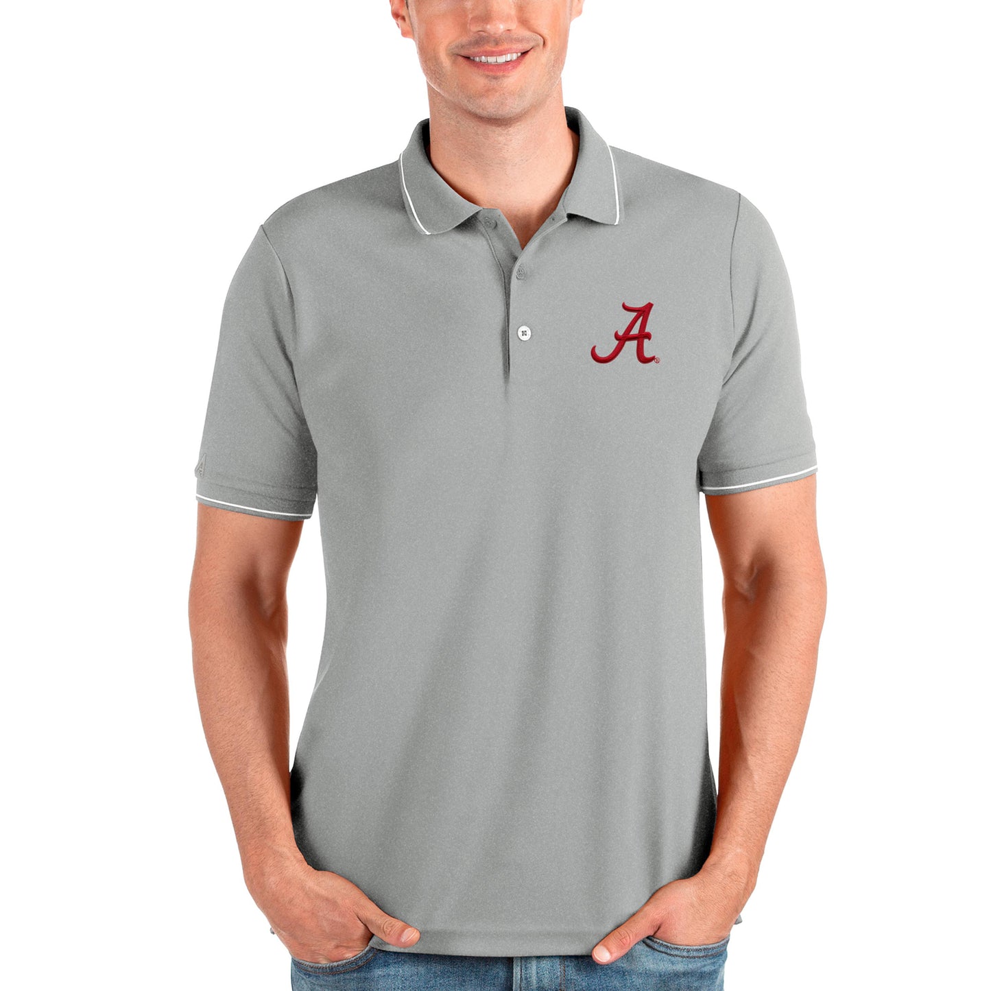 Men's Antigua Gray Alabama Crimson Tide Affluent Polo