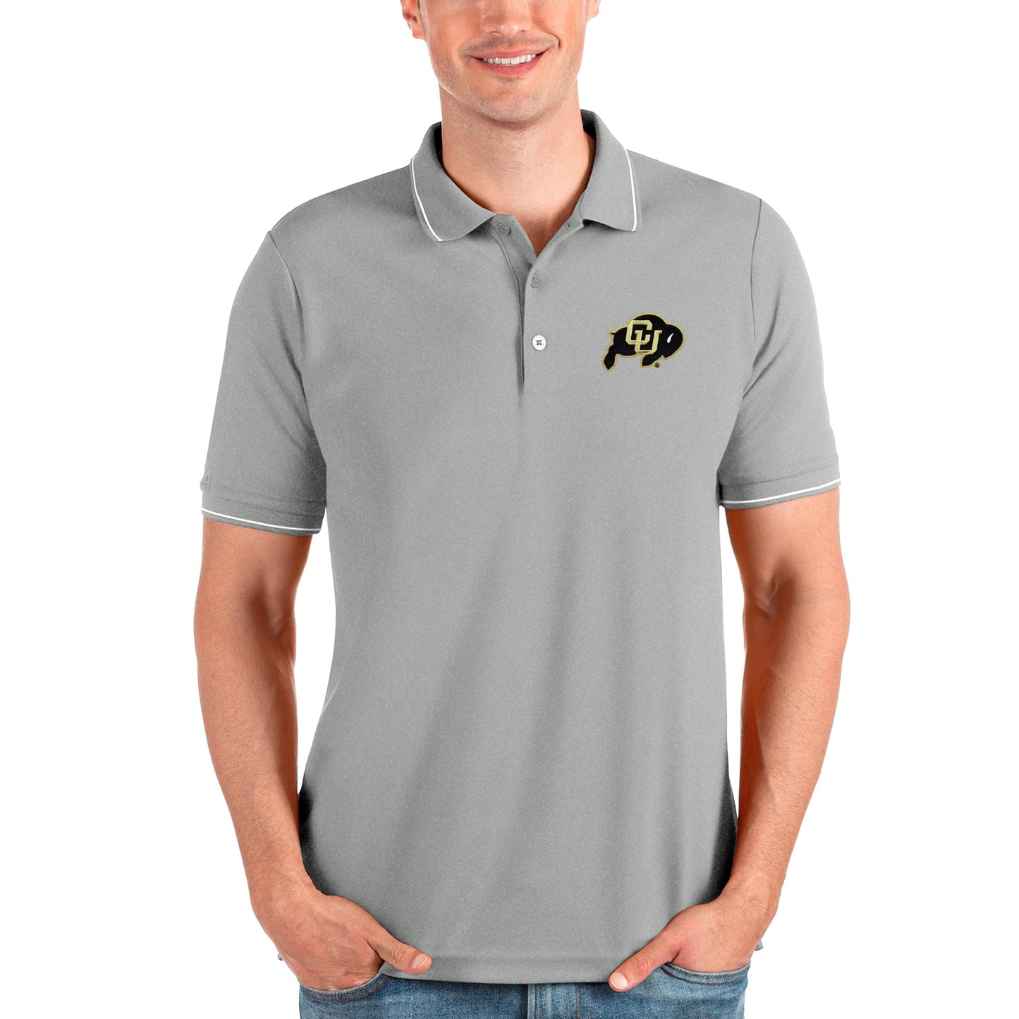 Men's Antigua Gray Colorado Buffaloes Affluent Polo