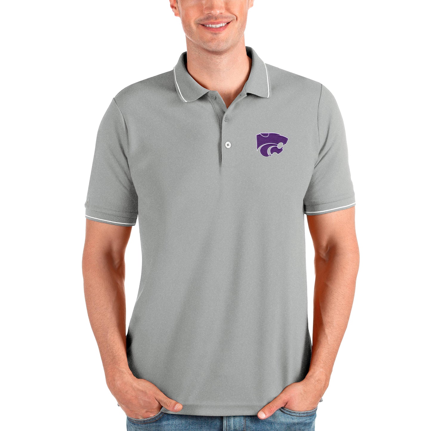Men's Antigua Gray Kansas State Wildcats Affluent Polo