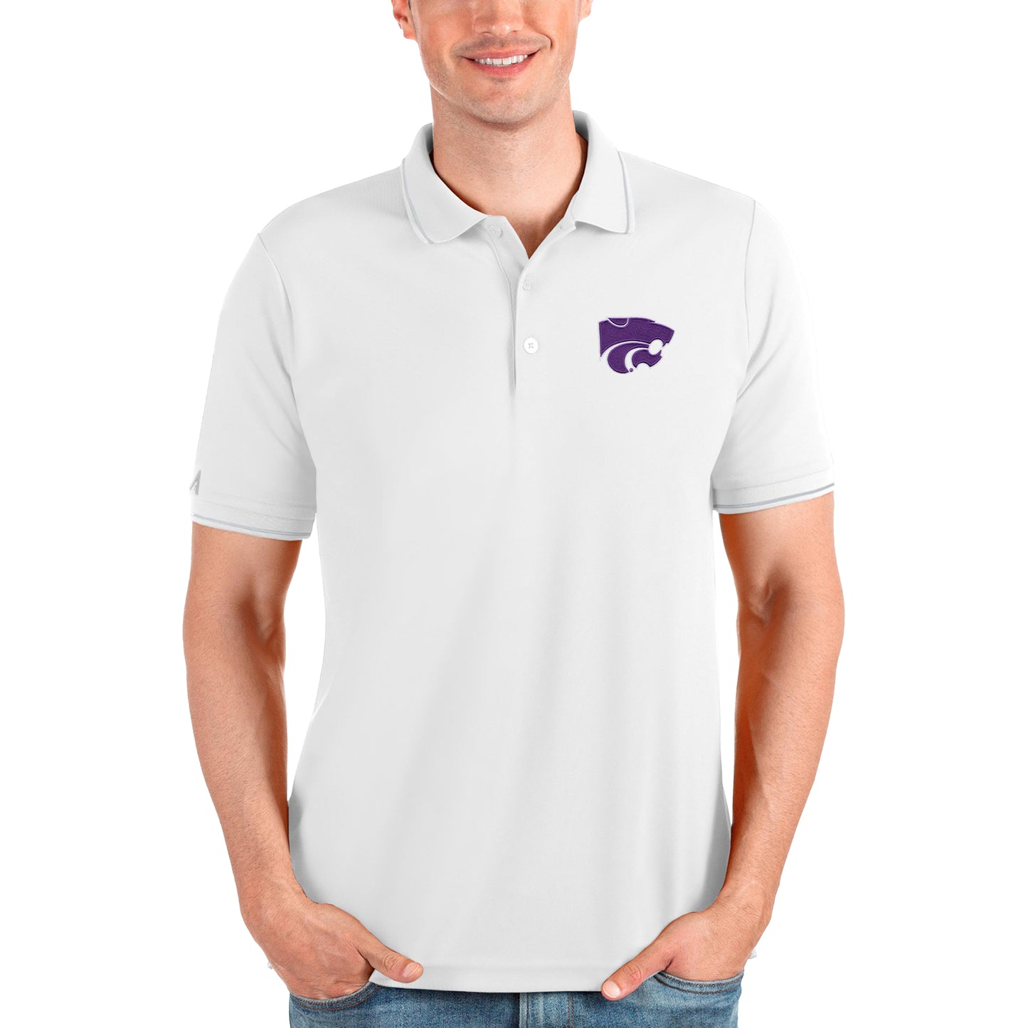 Men's Antigua White Kansas State Wildcats Affluent Polo