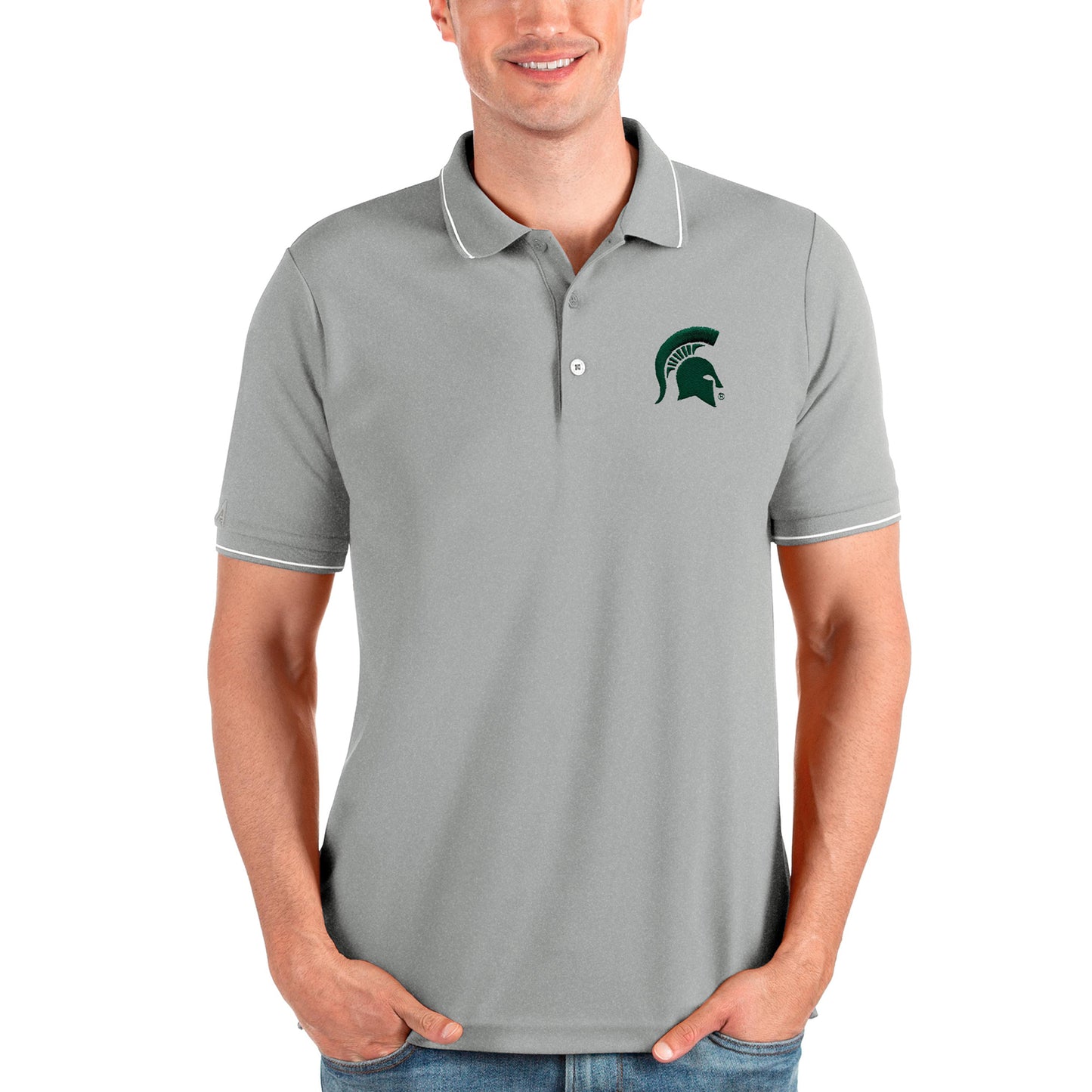 Men's Antigua Gray Michigan State Spartans Affluent Polo