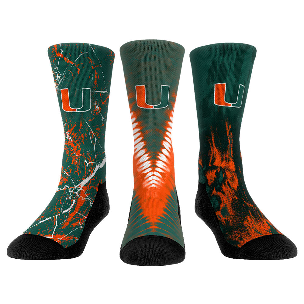Unisex Rock Em Socks Miami Hurricanes Three-Pack Crew Socks Set