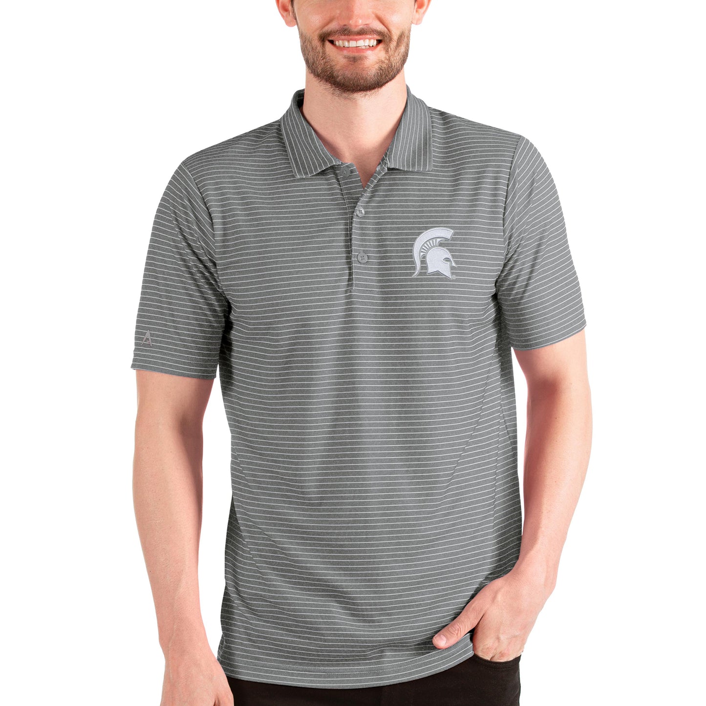 Men's Antigua Steel/White Michigan State Spartans Esteem Polo