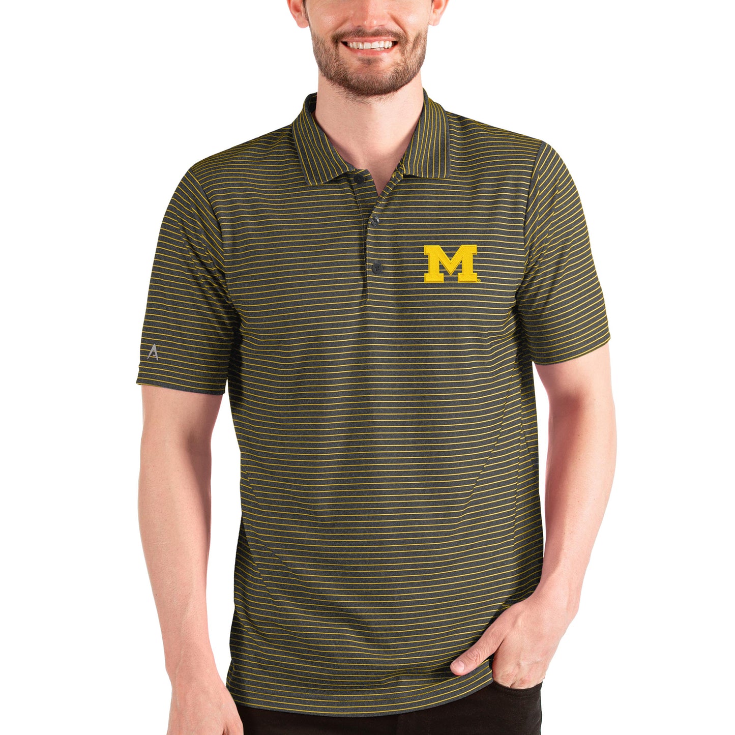 Men's Antigua Heathered Black/Gold Michigan Wolverines Esteem Polo