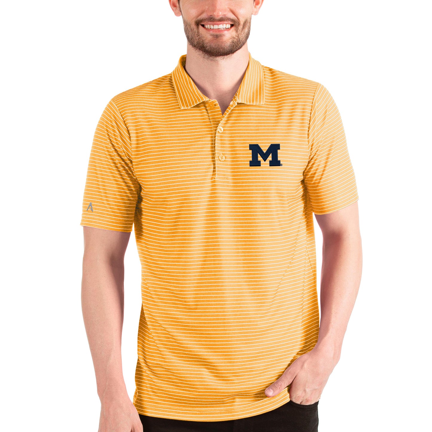 Men's Antigua Heathered Gold/White Michigan Wolverines Esteem Polo