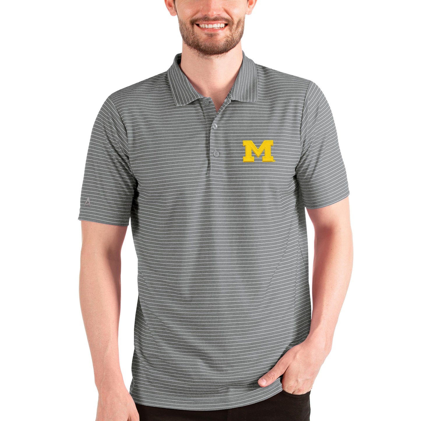 Men's Antigua Steel/White Michigan Wolverines Esteem Polo