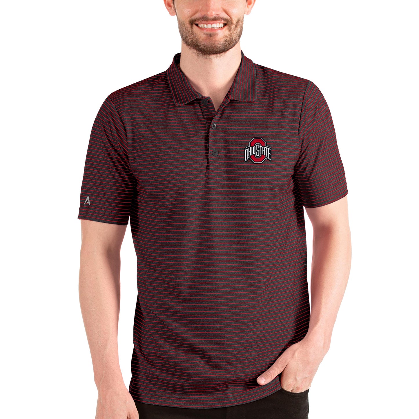 Men's Antigua Heathered Black/Red Ohio State Buckeyes Esteem Polo