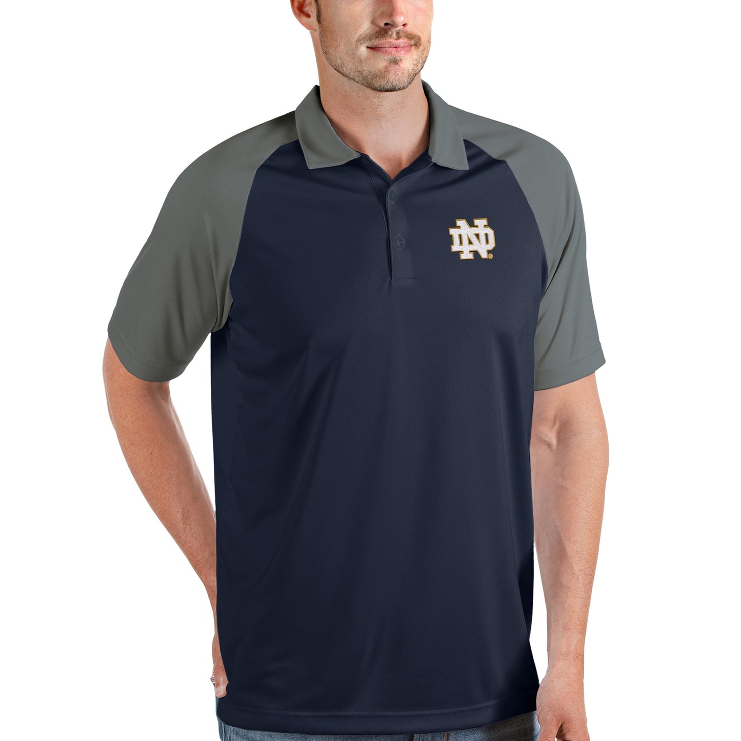 Men's Antigua Navy/Steel Notre Dame Fighting Irish Nova Polo