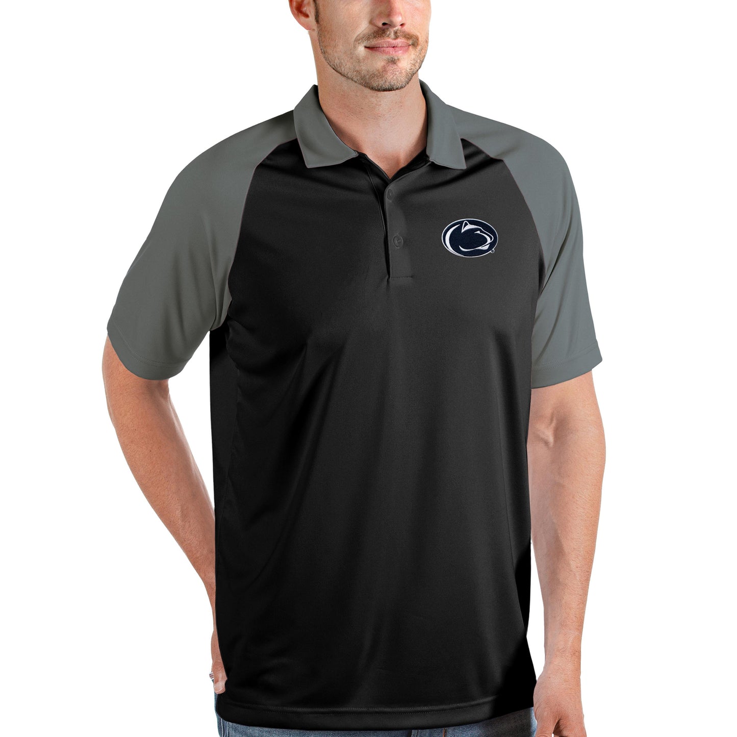 Men's Antigua Black/Steel Penn State Nittany Lions Nova Polo