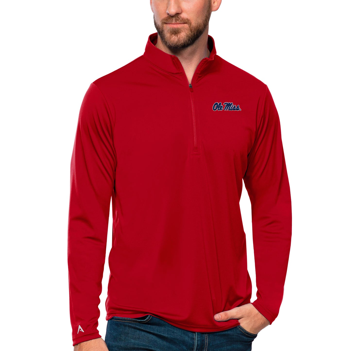 Men's Antigua Red Ole Miss Rebels Tribute Quarter-Zip Top