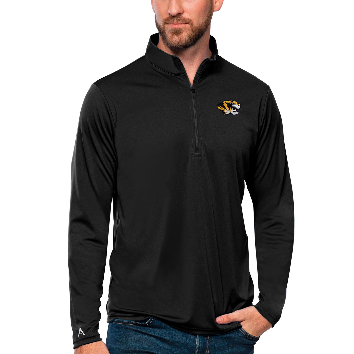 Men's Antigua Black Missouri Tigers Tribute Quarter-Zip Top