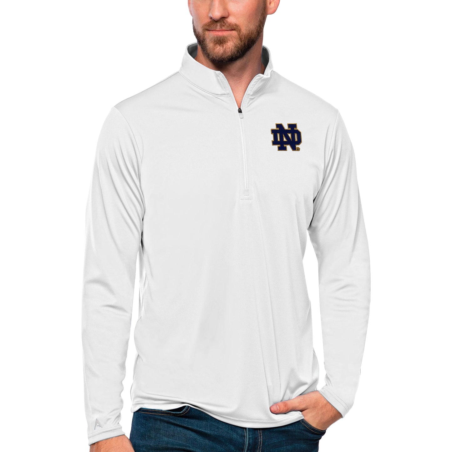 Men's Antigua White Notre Dame Fighting Irish Tribute Quarter-Zip Top
