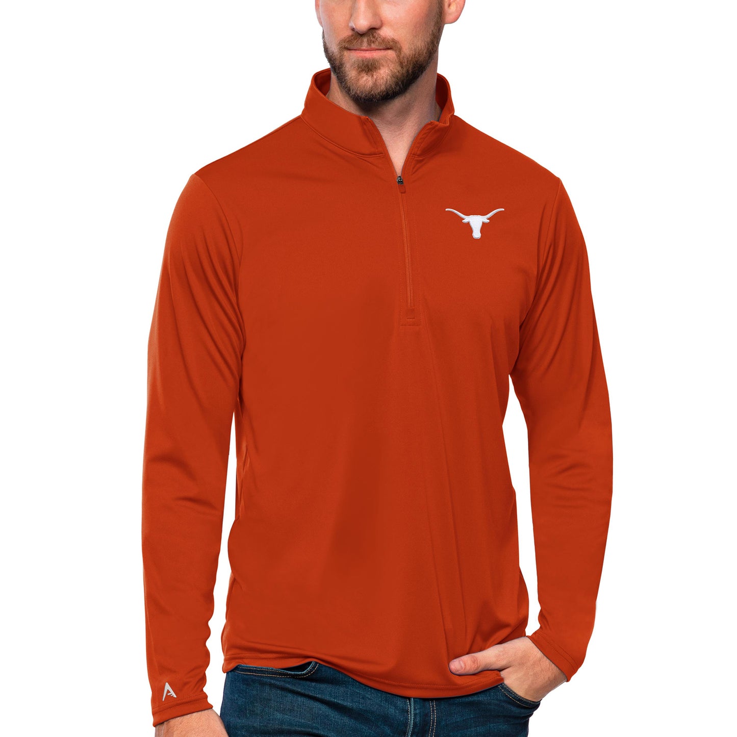 Men's Antigua Texas Orange Texas Longhorns Tribute Quarter-Zip Top