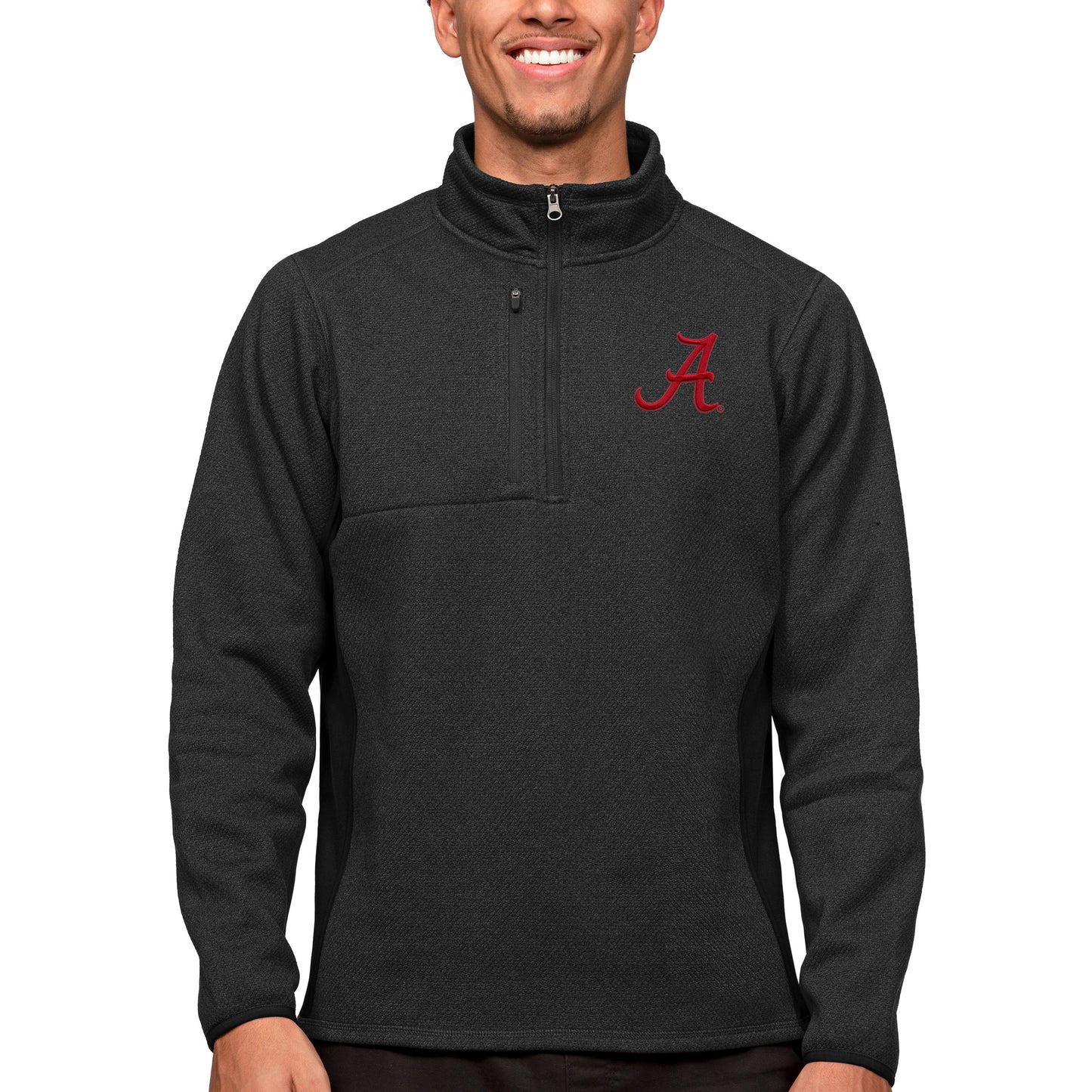 Men's Antigua Heather Black Alabama Crimson Tide Course Quarter-Zip Pullover Top