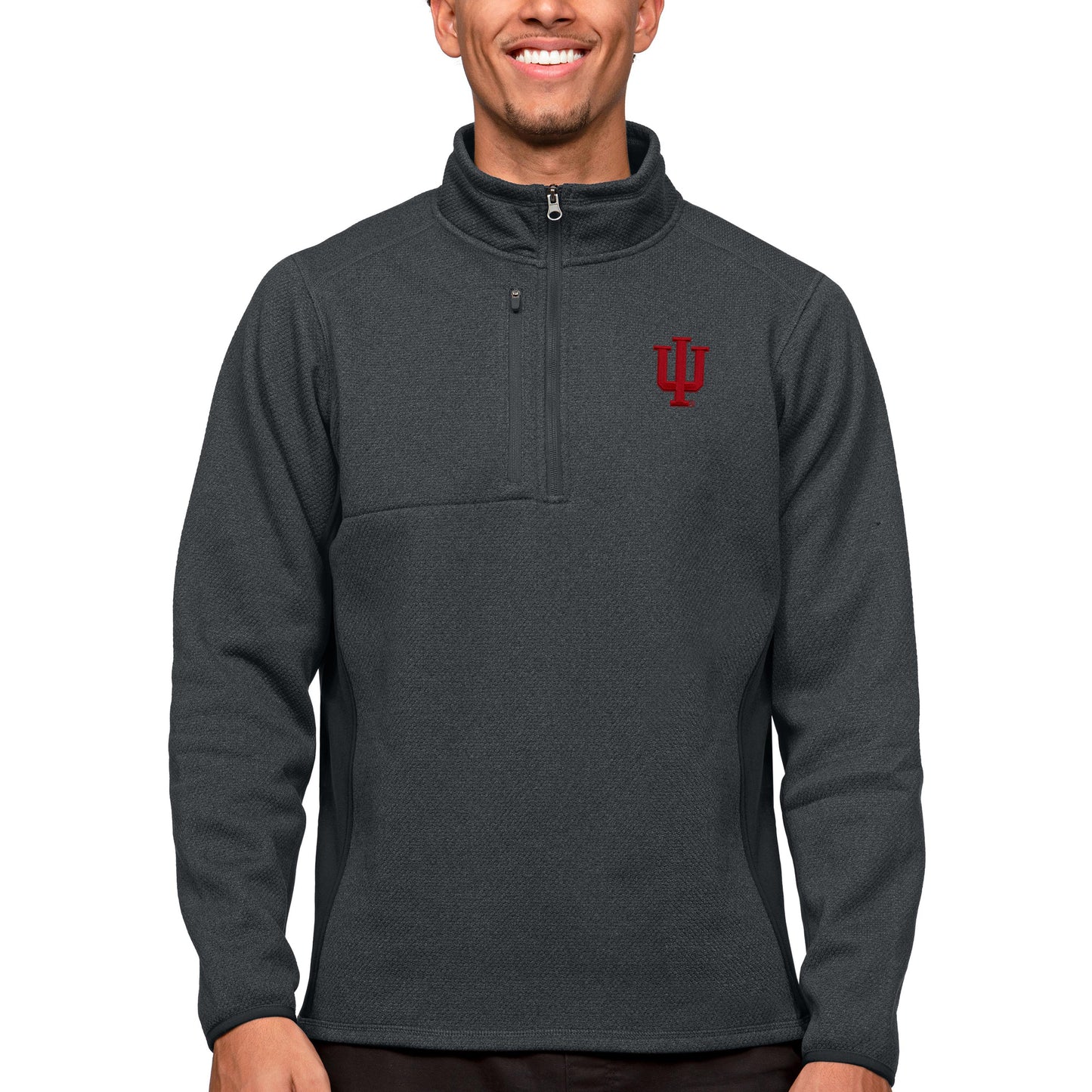 Men's Antigua Heather Charcoal Indiana Hoosiers Course Quarter-Zip Pullover Top