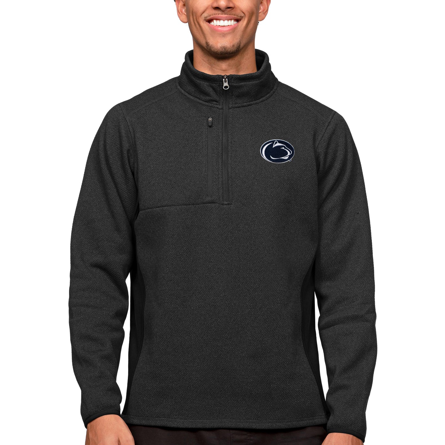 Men's Antigua Heather Black Penn State Nittany Lions Course Quarter-Zip Pullover Top