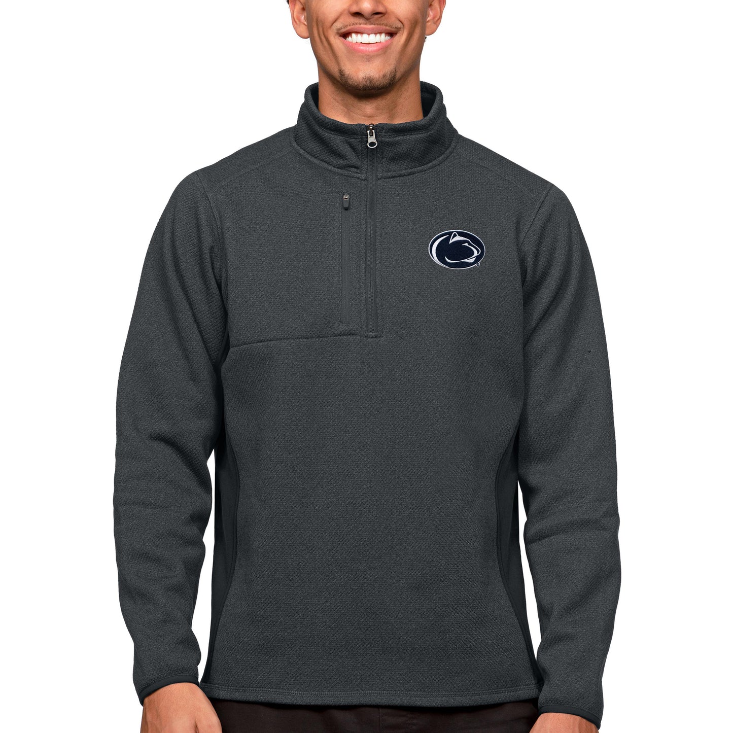 Men's Antigua Heather Charcoal Penn State Nittany Lions Course Quarter-Zip Pullover Top