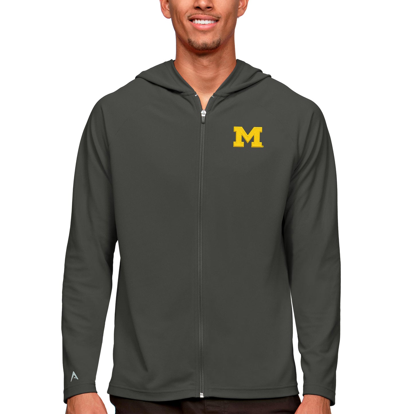 Men's Antigua Charcoal Michigan Wolverines Legacy Full-Zip Hoodie