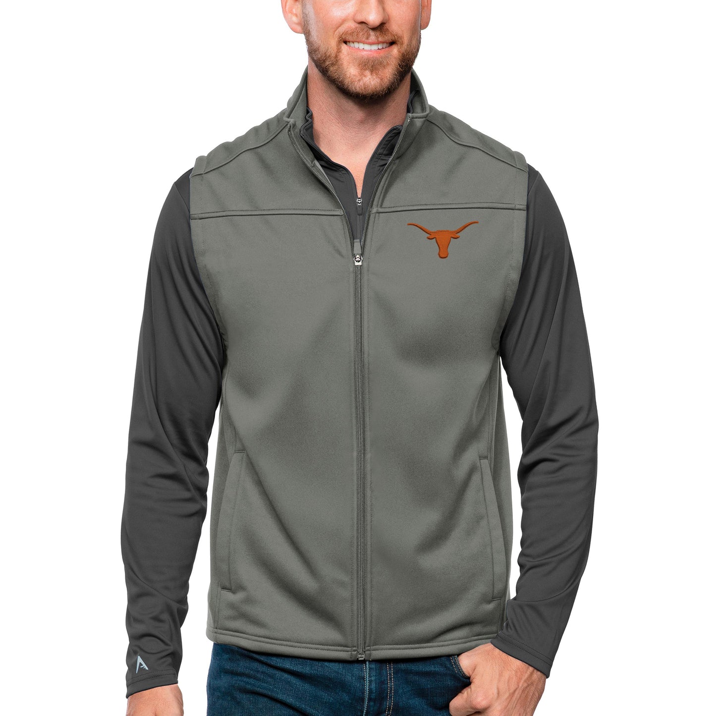 Men's Antigua Steel Texas Longhorns Links Full-Zip Golf Vest