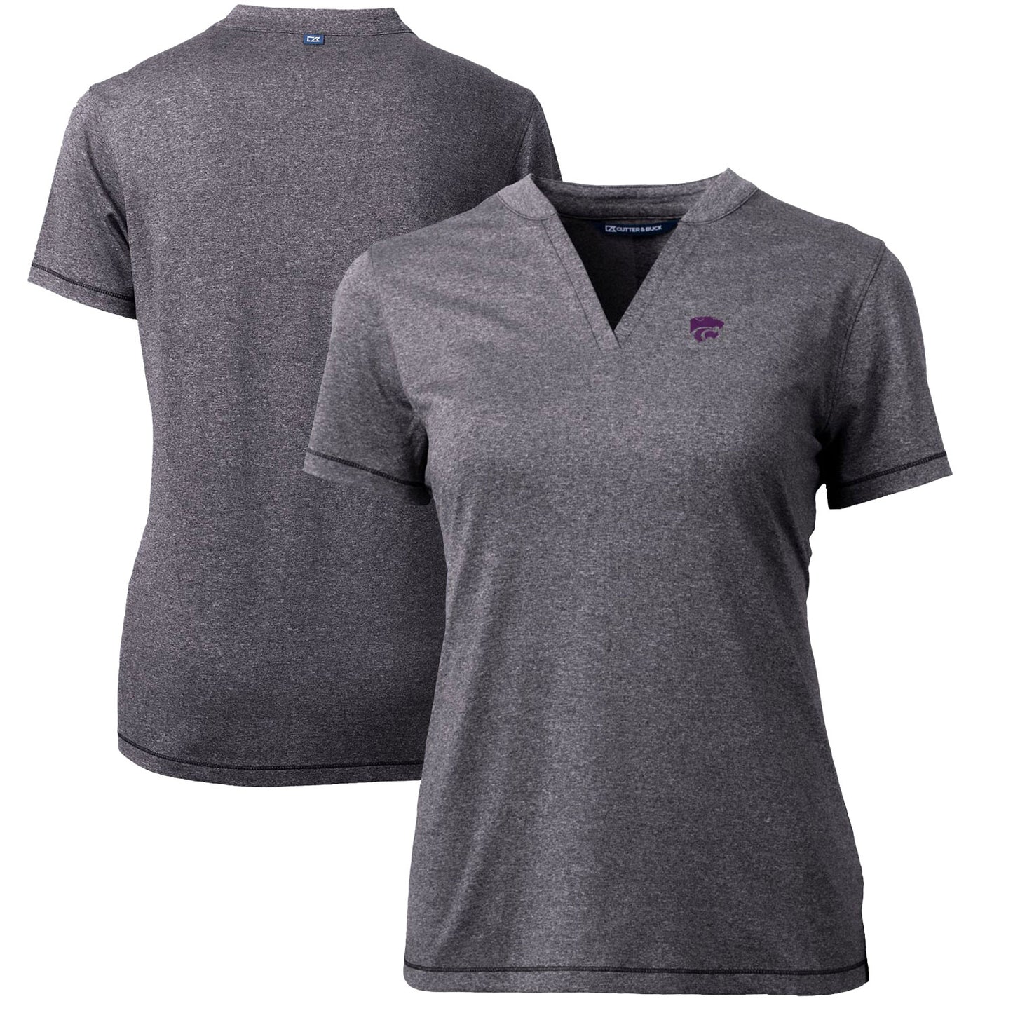 Women's Cutter & Buck Heather Charcoal Kansas State Wildcats Forge Blade V-Neck Top