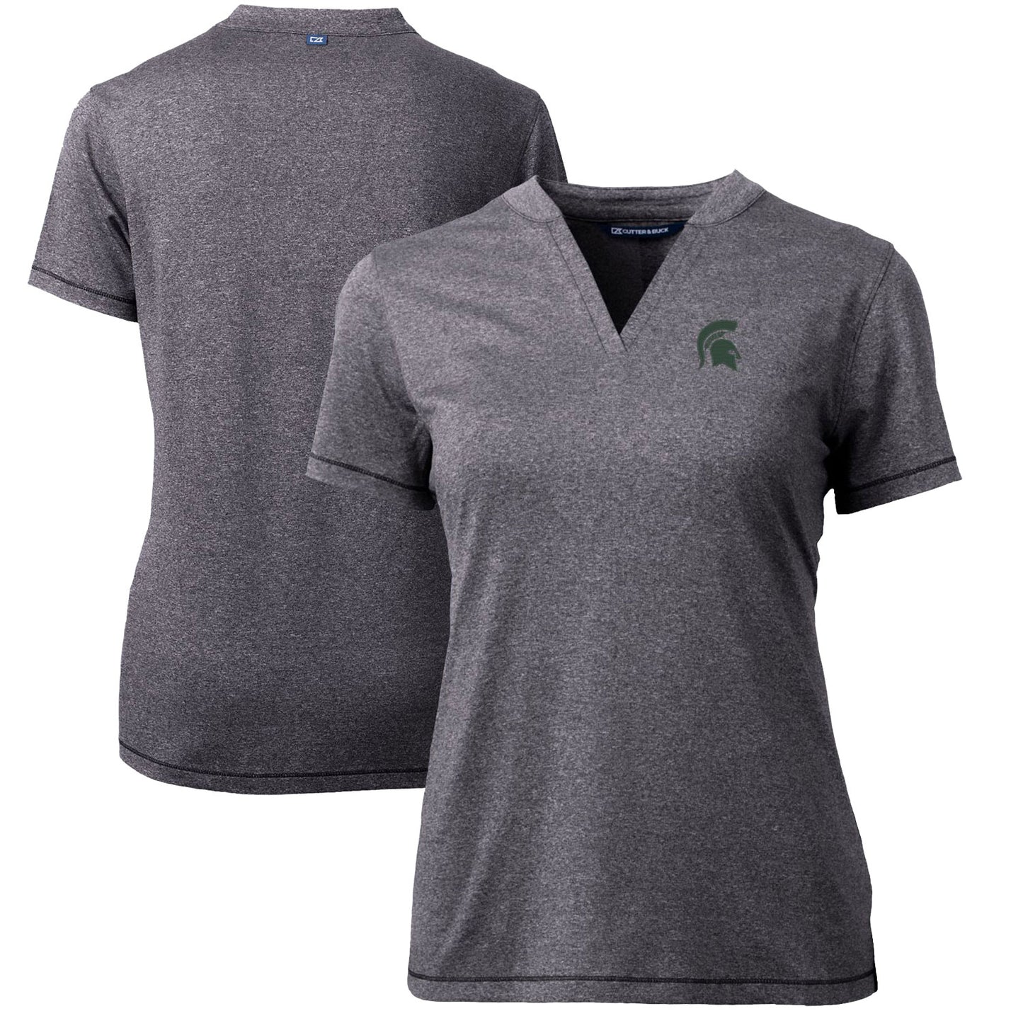 Women's Cutter & Buck Heather Charcoal Michigan State Spartans Forge Blade V-Neck Top