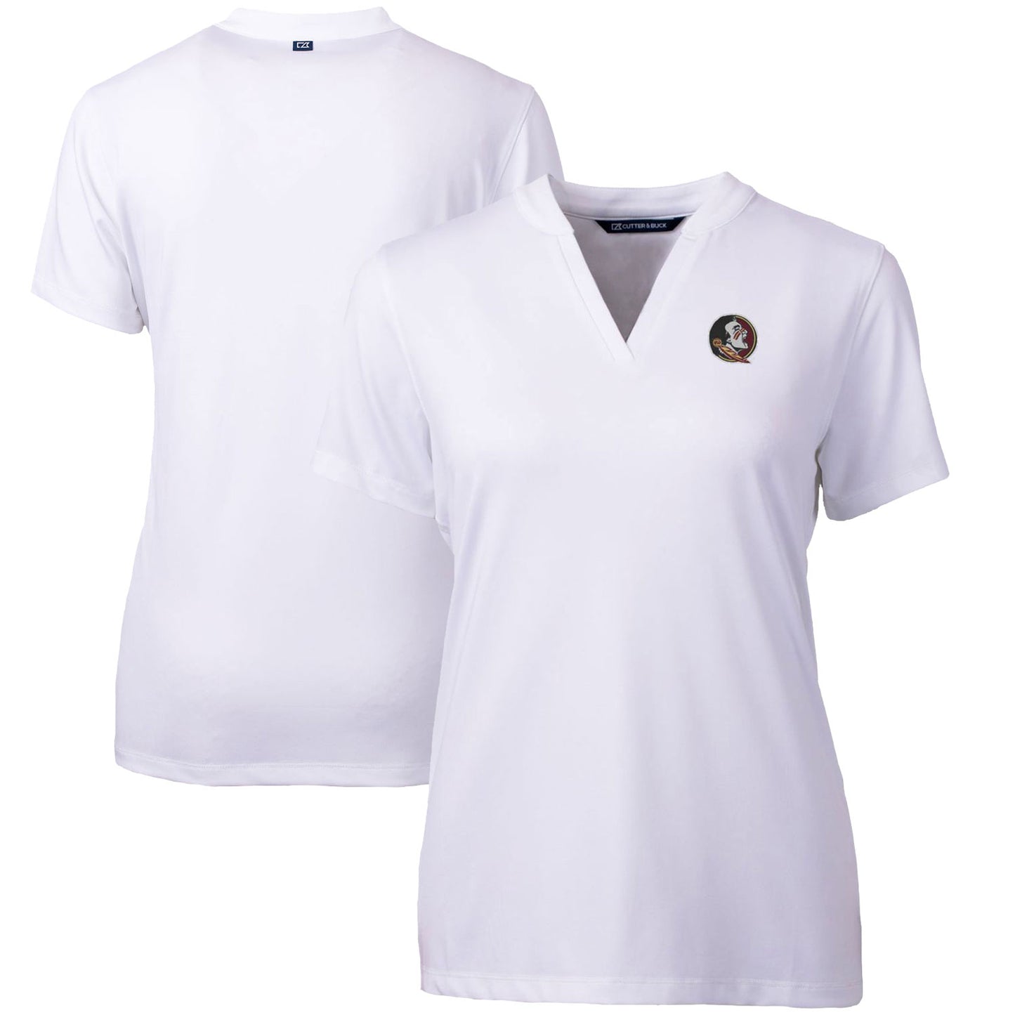 Women's Cutter & Buck White Florida State Seminoles Forge Blade V-Neck Top