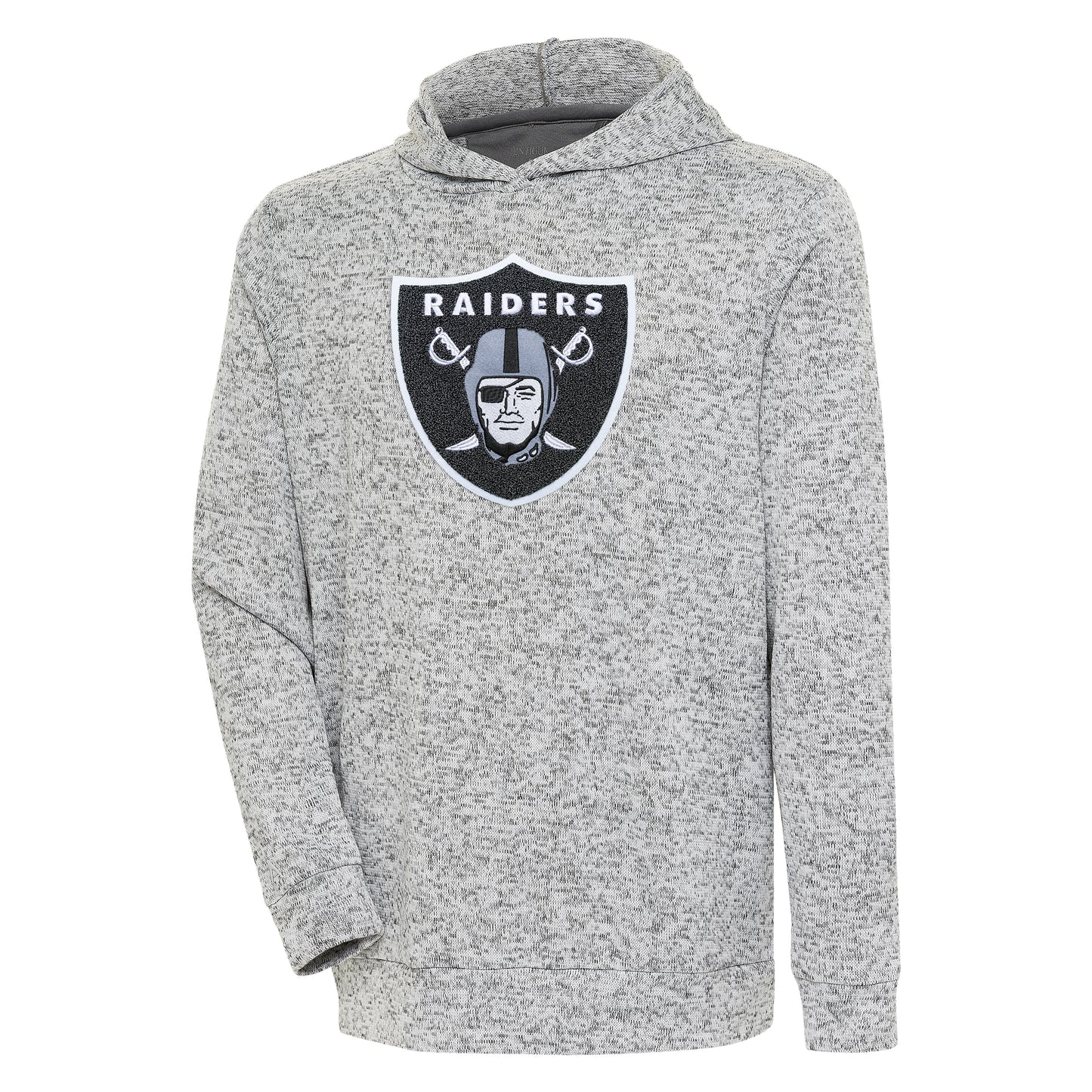 Men's Antigua Heathered Gray Las Vegas Raiders Absolute Chenille Pullover Hoodie