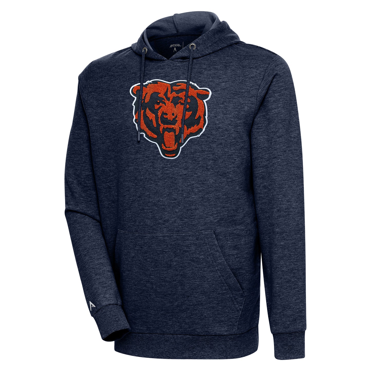 Men's Antigua Heathered Navy Chicago Bears Action Chenille Pullover Hoodie