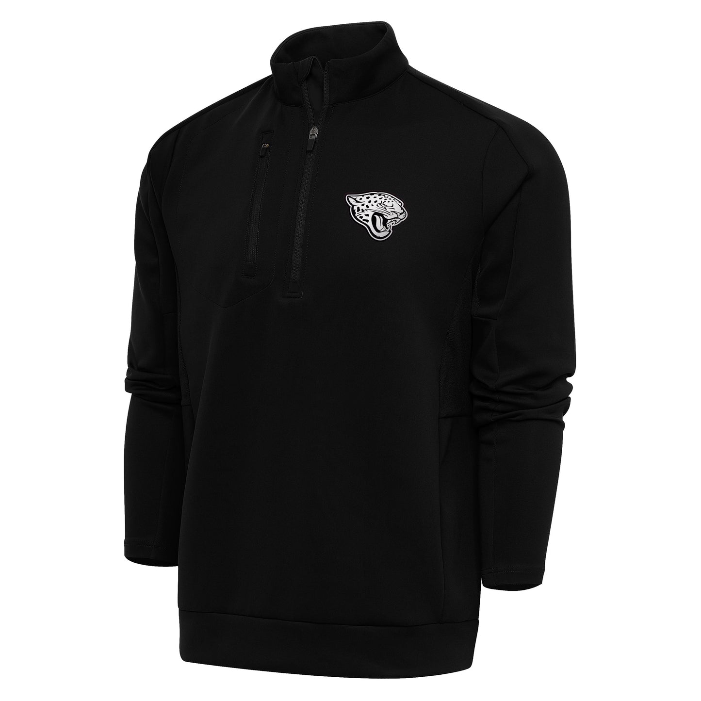 Men's Antigua Black Jacksonville Jaguars Metallic Logo Generation Quarter-Zip Pullover Top