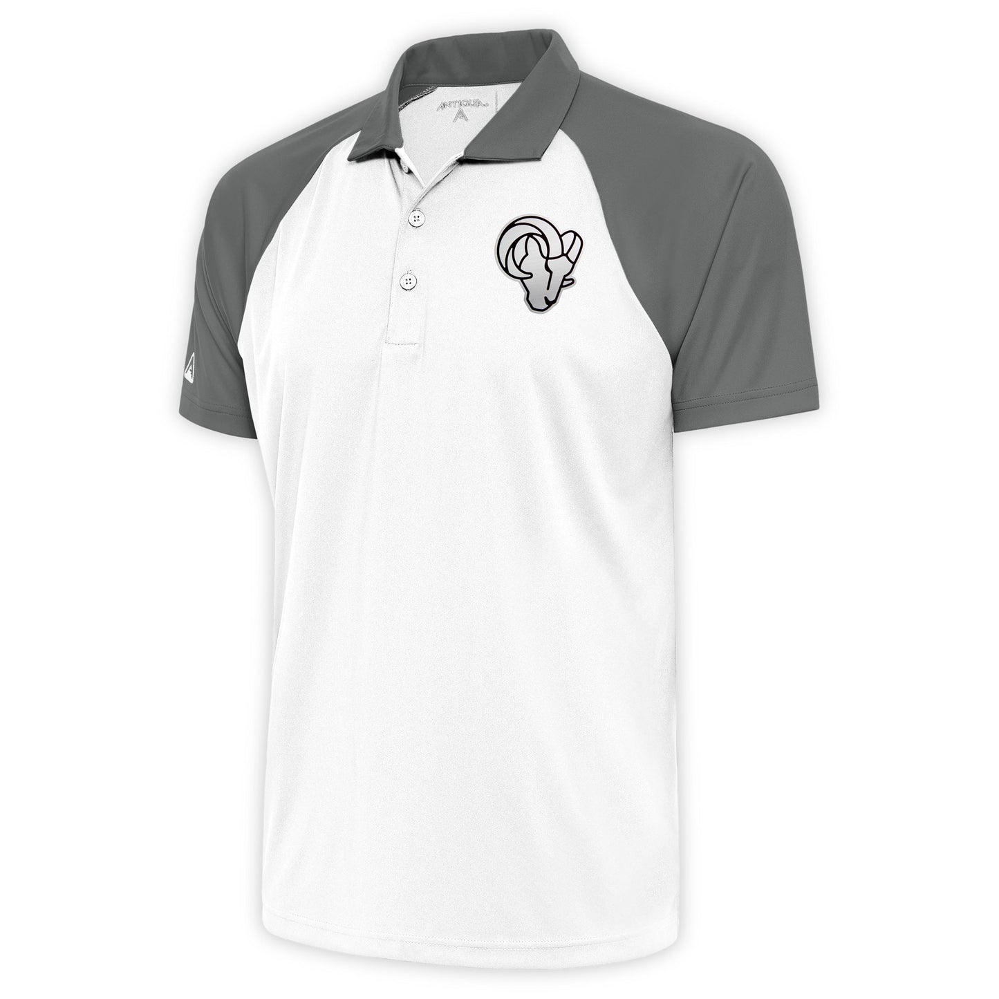 Men's Antigua White/Gray Los Angeles Rams Metallic Logo Nova Polo