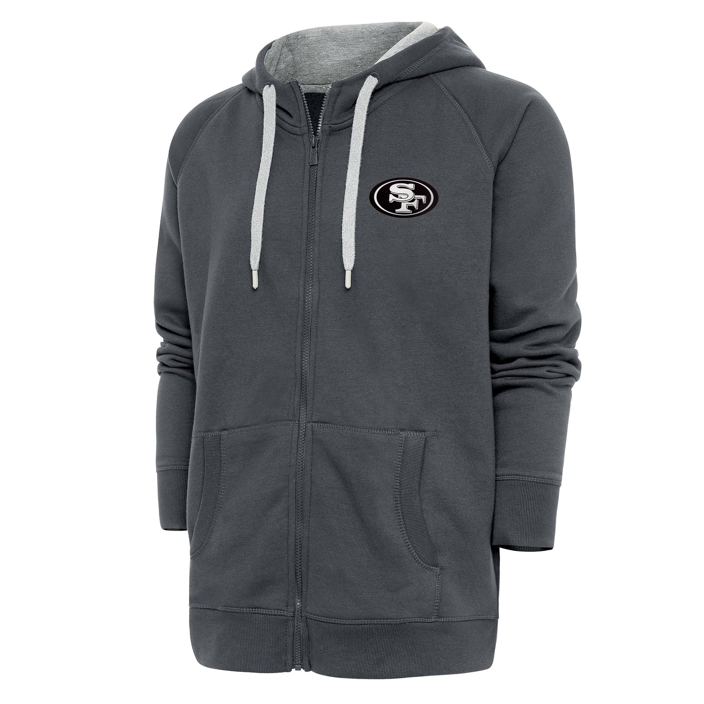 Men's Antigua Charcoal San Francisco 49ers Metallic Logo Victory Full-Zip Hoodie
