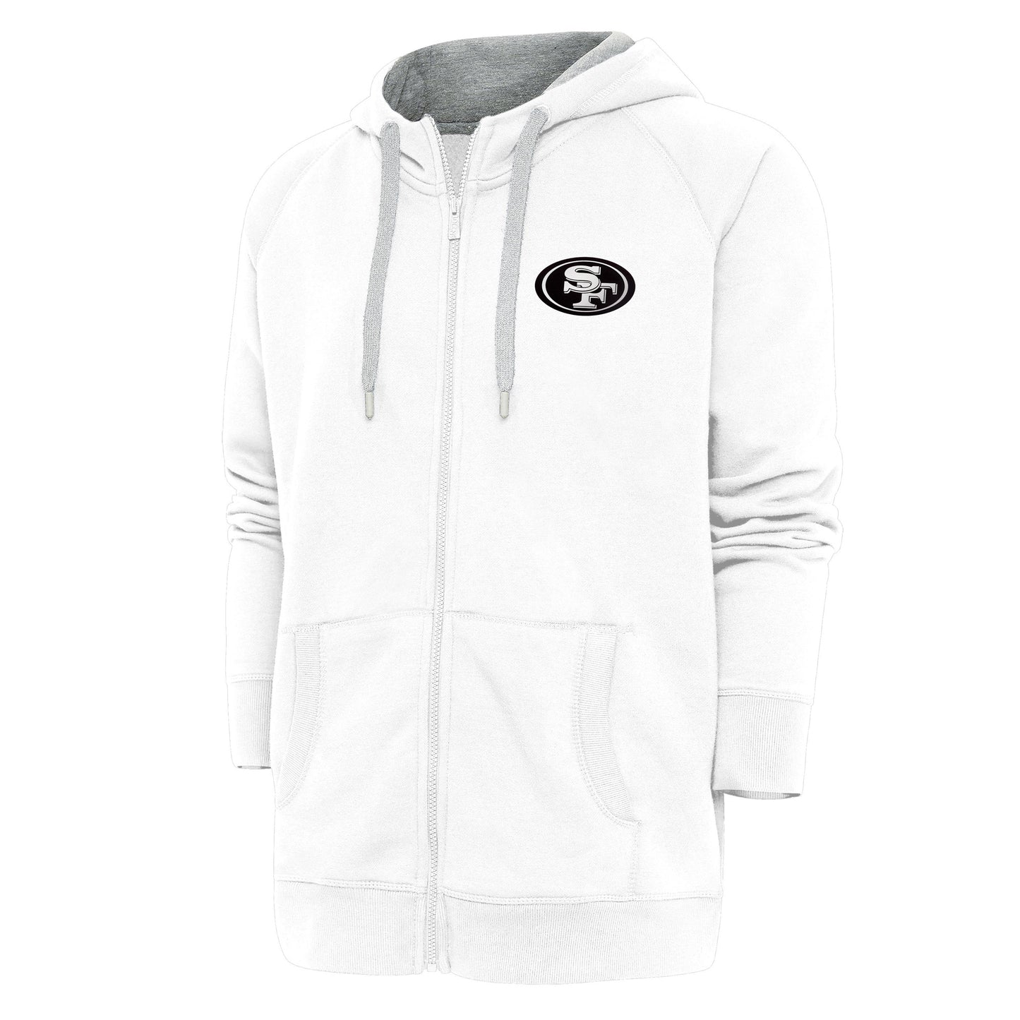 Men's Antigua White San Francisco 49ers Metallic Logo Victory Full-Zip Hoodie