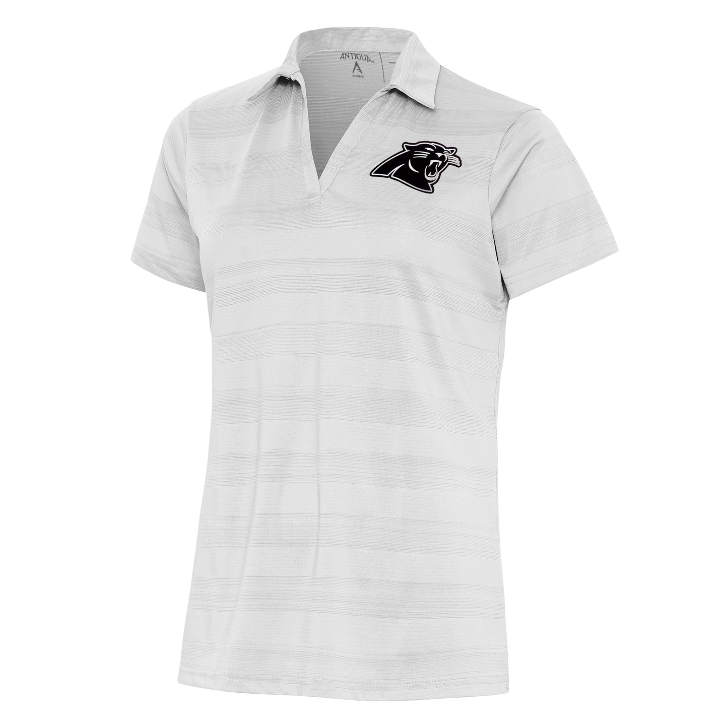 Women's Antigua White Carolina Panthers Metallic Logo Compass Polo