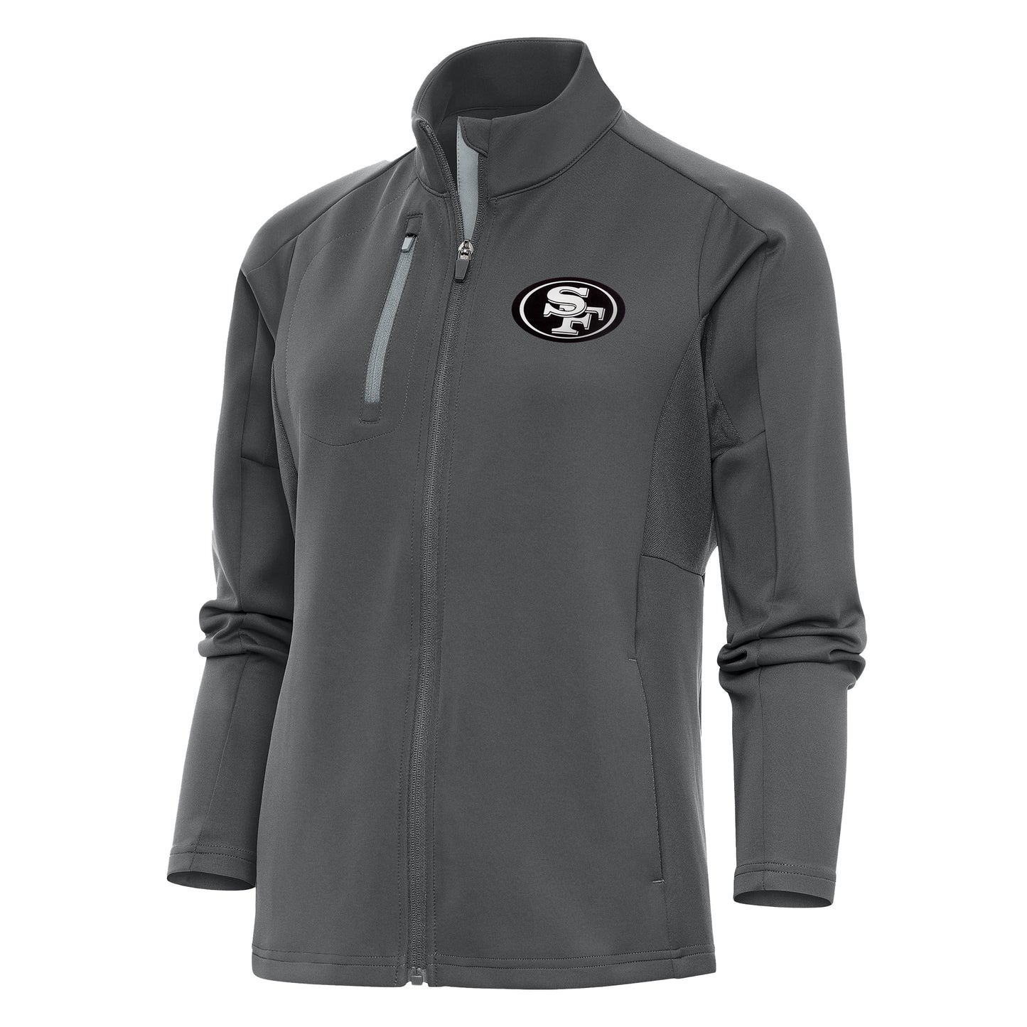 Women's Antigua Charcoal/Silver San Francisco 49ers Metallic Logo Generation Full-Zip Jacket