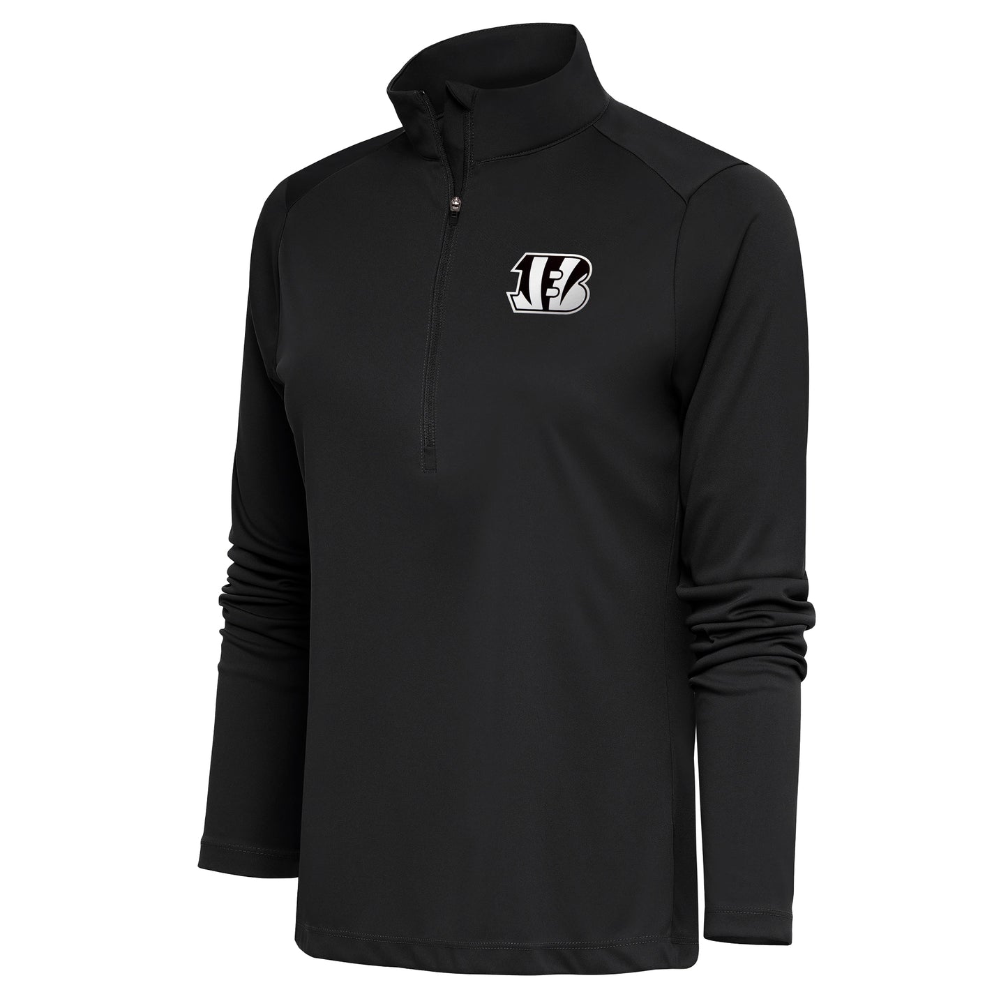 Women's Antigua Charcoal Cincinnati Bengals Metallic Logo Tribute Half-Zip Top