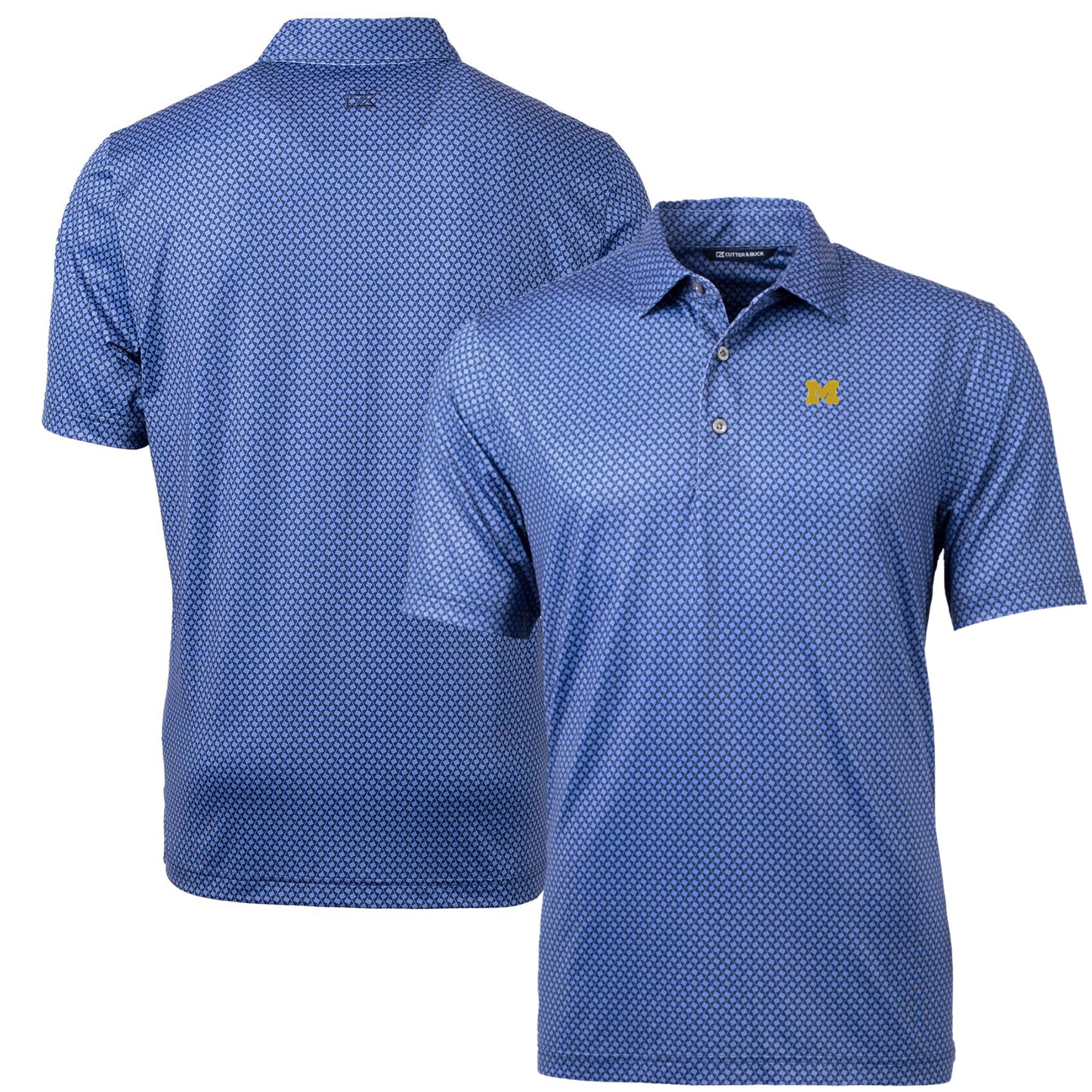 Men's Cutter & Buck Navy Michigan Wolverines Pike Banner Print Polo