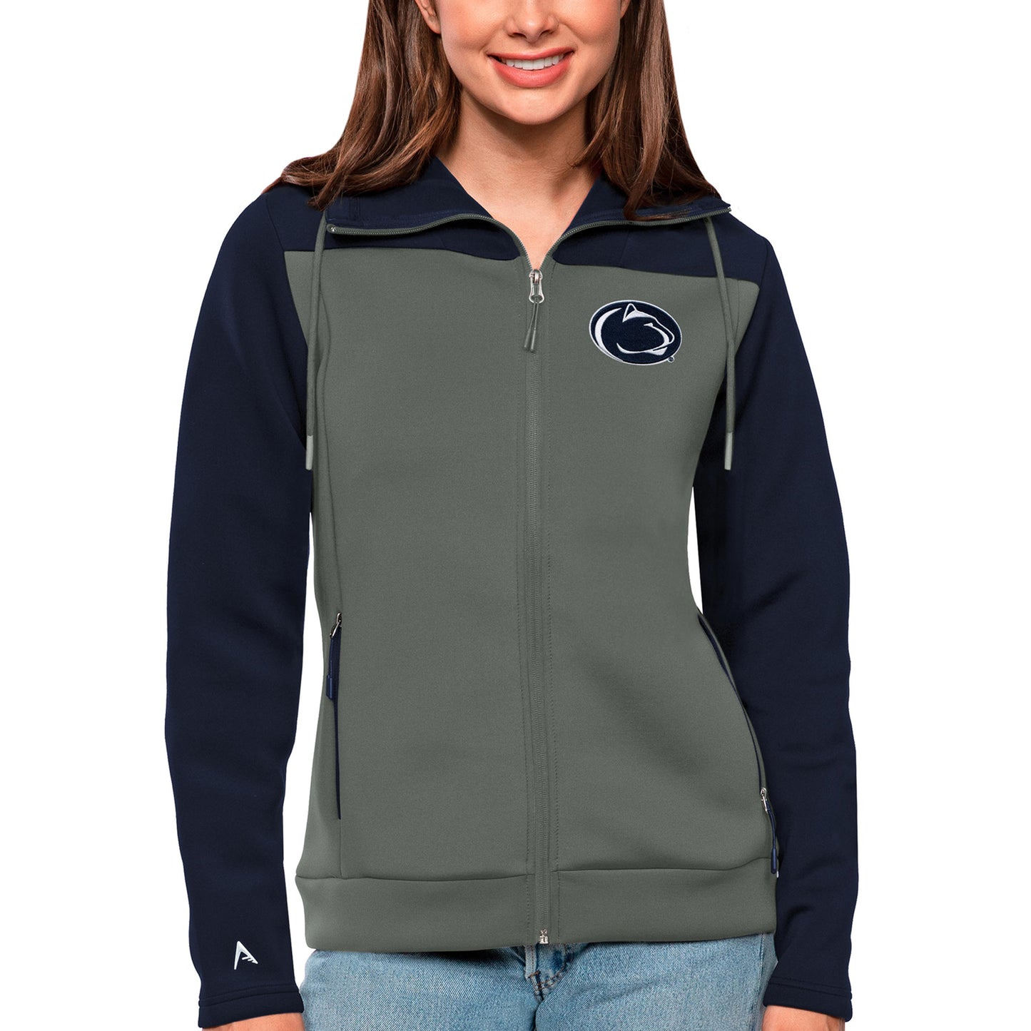 Women's Antigua Navy/Steel Penn State Nittany Lions Protect Full-Zip Jacket