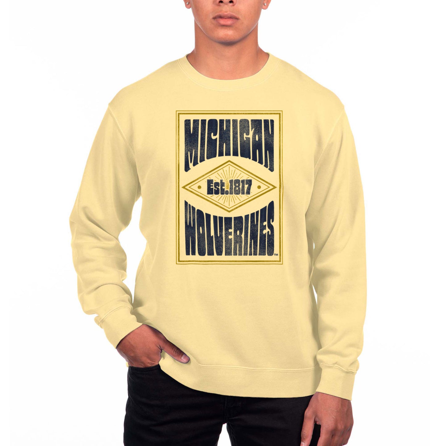 Men's Uscape Apparel Maize Michigan Wolverines Pigment Dyed Fleece Crewneck Sweatshirt