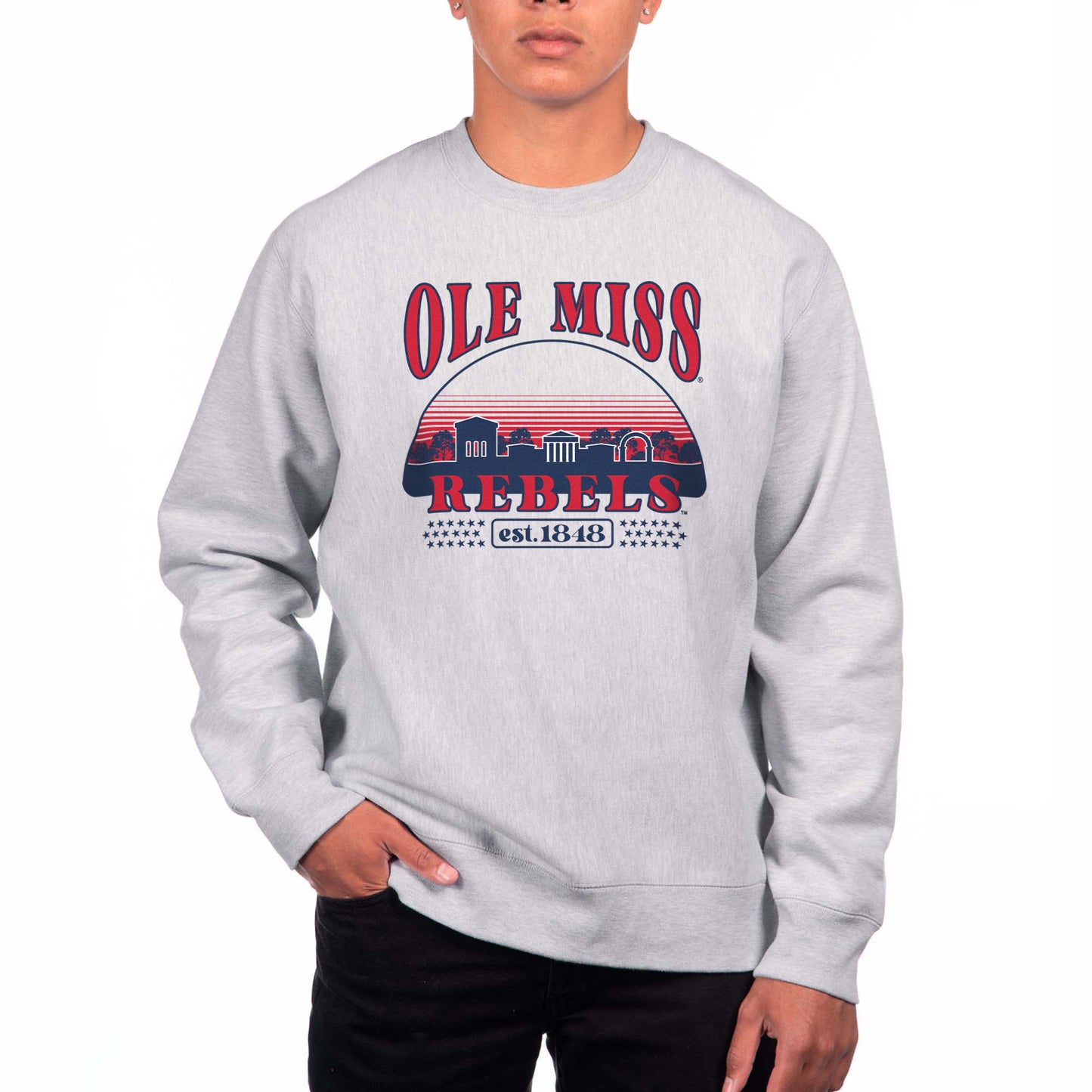 Men's Uscape Apparel Heather Gray Ole Miss Rebels Premium Heavyweight Crewneck Sweatshirt