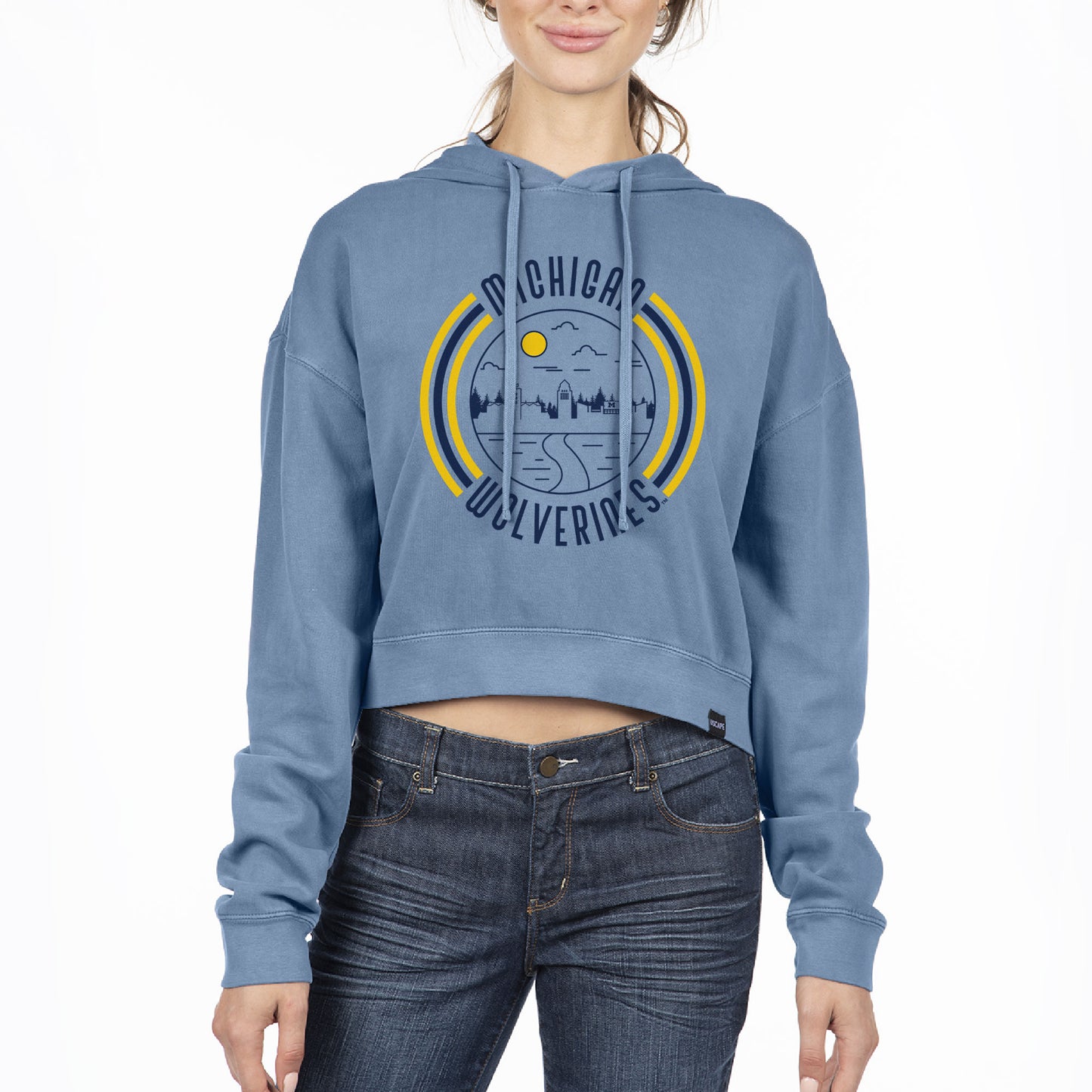 Women's Uscape Apparel Powder Blue Michigan Wolverines Pigment Dyed Fleece Crop Hoodie