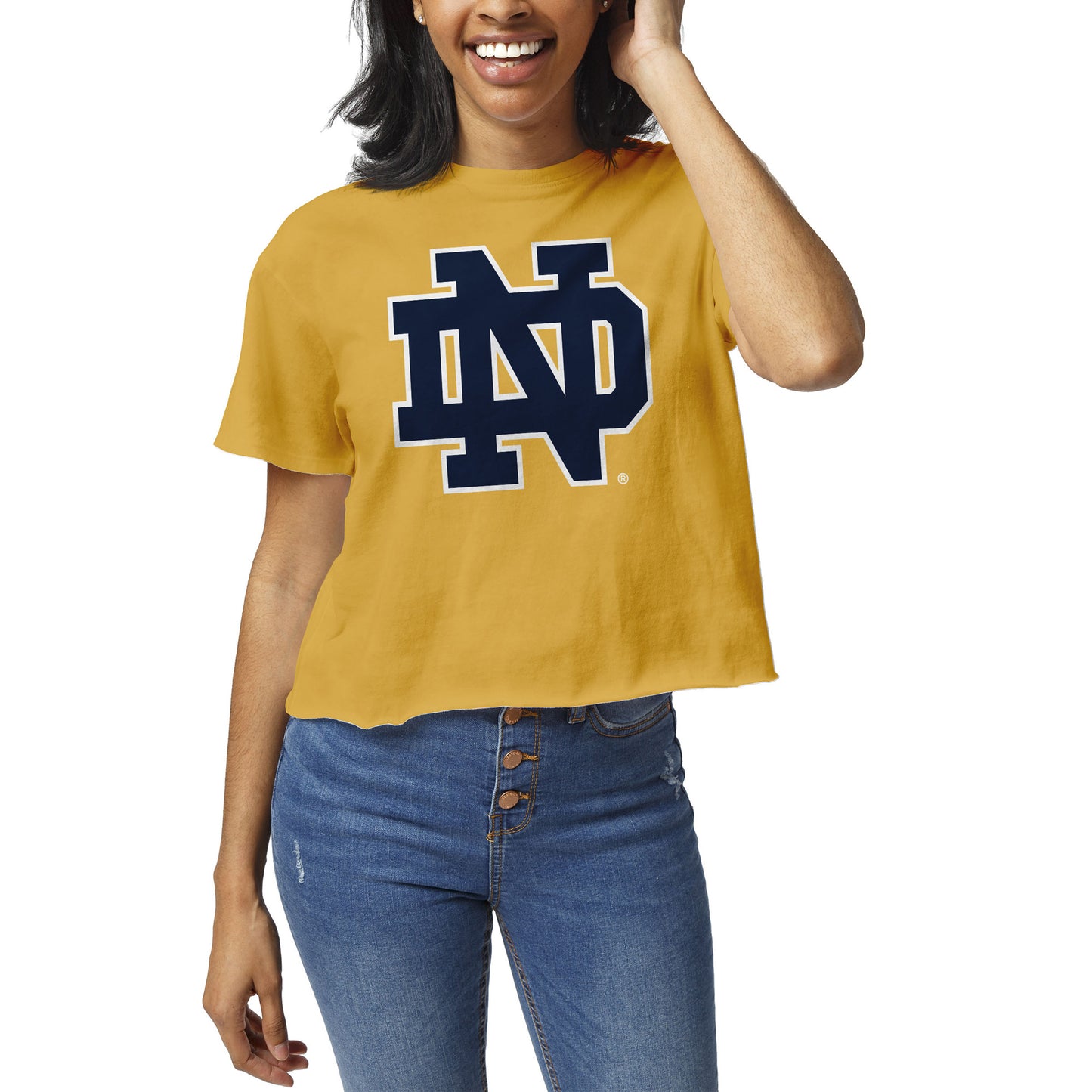 Women's League Collegiate Wear Gold Notre Dame Fighting Irish Clothesline Crop T-Shirt